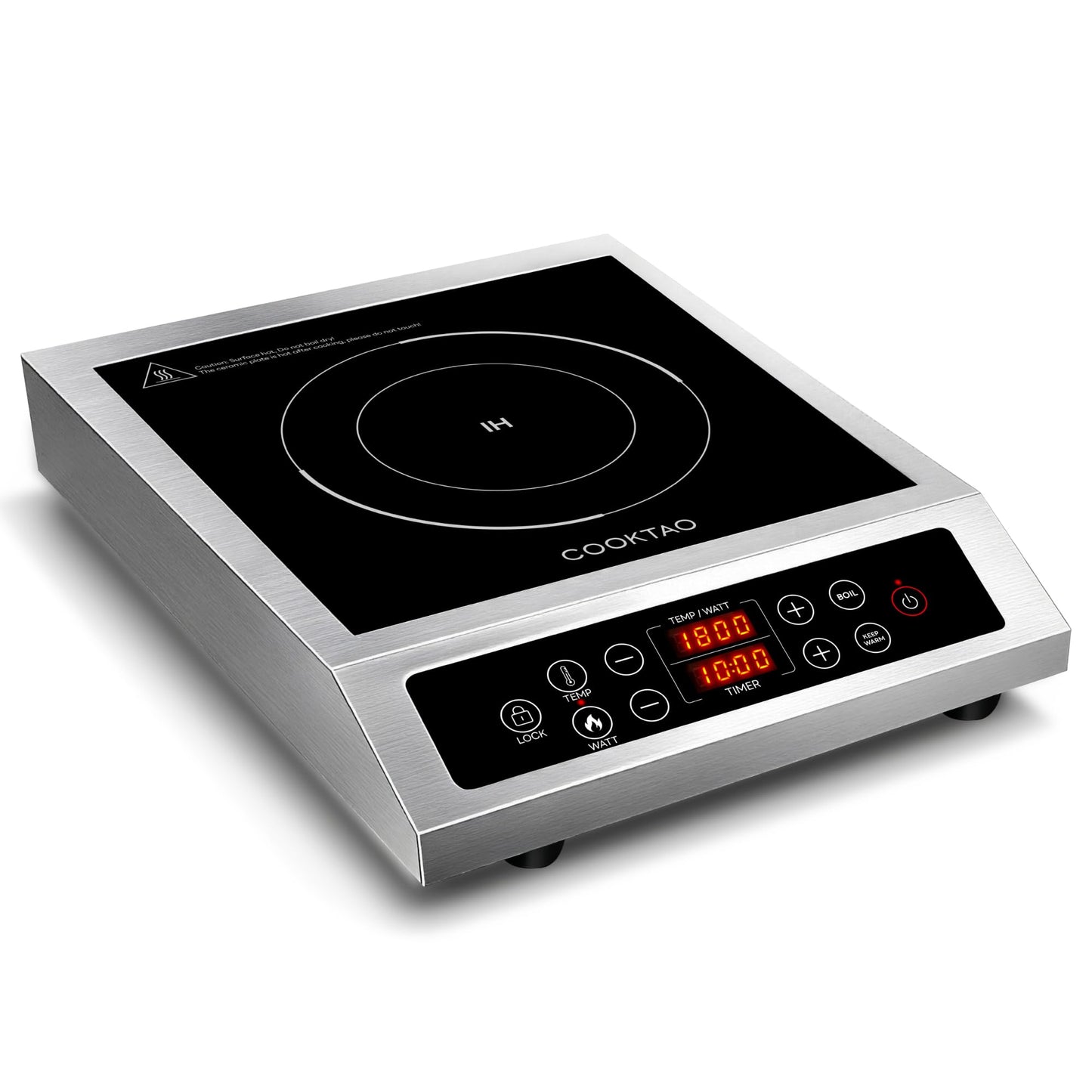 Stainless Steel Induction Cooktop, Professional Commercial Grade Single Burner Electric Cooktop, 1800W Hot Plate Portable Countertop Cooker with Temperature Control, Compatible with Magnetic Cookware
