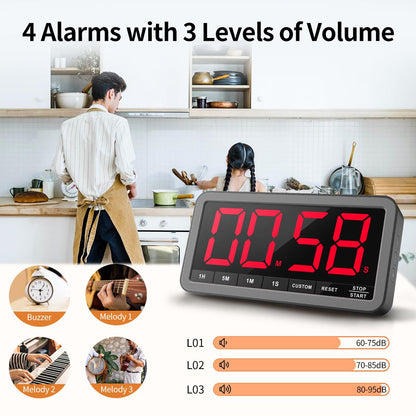 VOCOO Digital Kitchen Timer with 7.8” Extra Large Display, Magnetic LED with 3 Brightness, 4 Alarms and 3 Volume Levels, Battery Powered Countdown Count Up Timer for Cooking, Classroom, Home Gym