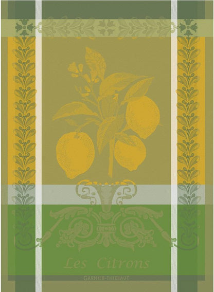 Garnier Thiebaut Citron Zeste French Kitchen Towel, 22"x30", Cotton, Jacquard