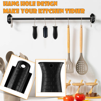 Enjamyo 8 Pack Silicone Hot Handle Holders, Cover Cast Iron Handle Cover, Heat Resistant Assist Pan Handle Sleeve for Frying Pan, Non-Slip Pot Holder Sleeve, Potholder for Cast Iron Skillets(Black)