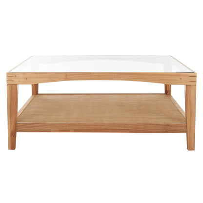 SAFAVIEH Couture Collection Nicolella Natural Solid Wood/Glass Top Square Coffee Table