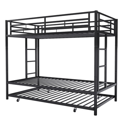 SUNLEI Metal Bunk Beds with Double Secured Ladders, Twin Bunk Bed with Surrounded Safety Guardrails, Space Saver Twin Beds, Noise Free for Small Bedroom, with Trundle Function, Solid Black