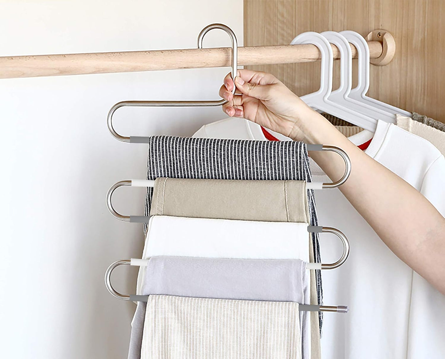devesanter 6 Pack Non-Slip S-Shape Pants Hangers, Stainless Steel Closet Storage Organizer for Trousers, Jeans, Scarf -
