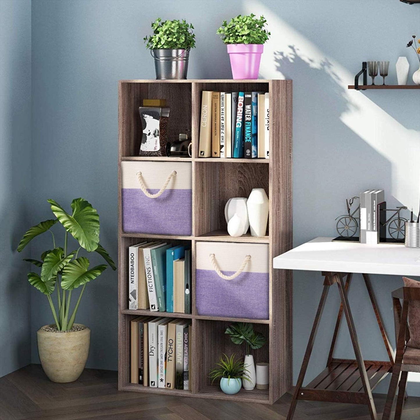 13x13 inch [4-Pack] Closet PRANDOM Large Foldable Cube Storage Bins Fabric Linen Storage Baskets Cubes Drawer
