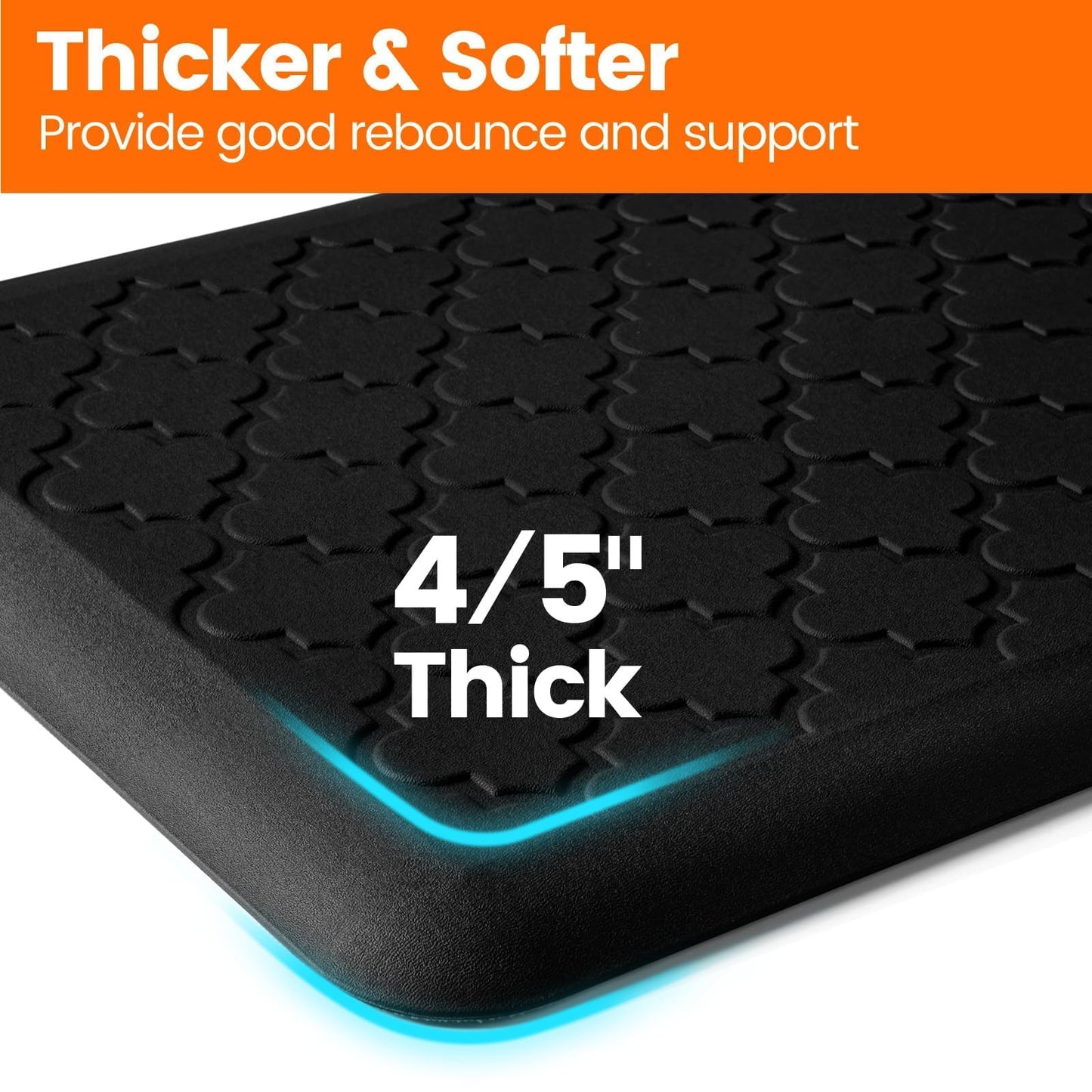 TranquilRelax 4/5 Inch Thick Anti-Fatigue Kitchen Mat Water Resistant Non-Slip Kitchen Floor Mat Ergonomic Comfort Standing Mat for Home Kitchen Office Laundry 17.3"x 24" Black