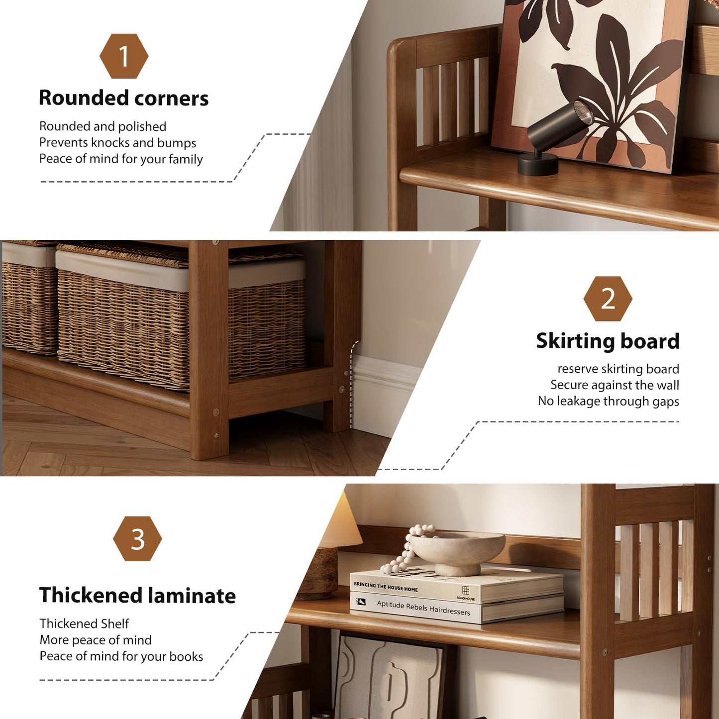 AnywaysWood 4 Tier Solid Wood Open Shelf Bookcase,Modern Wooden Display Bookshelf,Farmhouse Wide Bookshelves, Freestanding Storage Cabinet for Study Room Office Living Room sunroom
