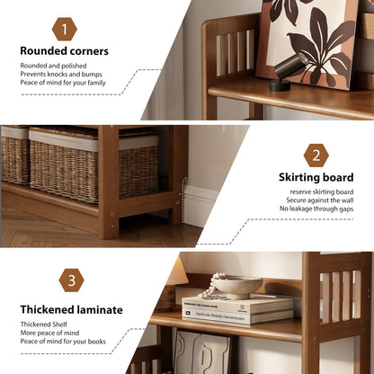 AnywaysWood 4 Tier Solid Wood Open Shelf Bookcase,Modern Wooden Display Bookshelf,Farmhouse Wide Bookshelves, Freestanding Storage Cabinet for Study Room Office Living Room sunroom