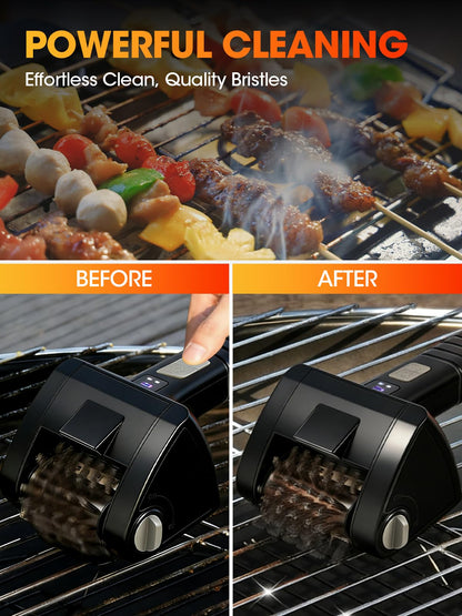 Electric Grill Brush, Cordless Rechargeable BBQ Cleaner, 2-Speed Control, 304 Stainless Steel Removable Brush Head for BBQ Grates & Outdoor Grills