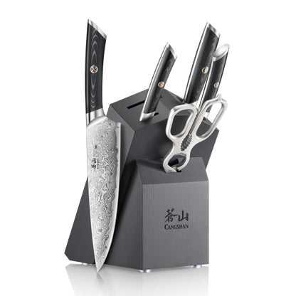 Cangshan KURO Series 6-Piece Knife Block Set, High Carbon X-7 Damascus Steel, Gray, 504333