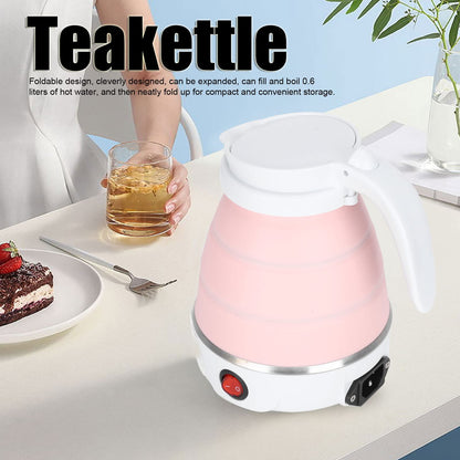 Milltrip Travel Foldable Electric Kettle, 600ml Portable Electric Kettle for Travel with Food-Grade Silicone, 400W Fast Boiling, Dry Burn Protection & Built-in Filter, US Plug 110V (Pink)