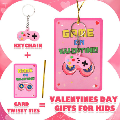 LIANORIST Valentines Day Cards for Kids School, 28 Pcs Video Game Keychains, Valentines Day Gifts for Kids Party Favors, Class Valentines Prizes Treasure Box Gifts Must Haves Treat Goodie Bag Stuffers