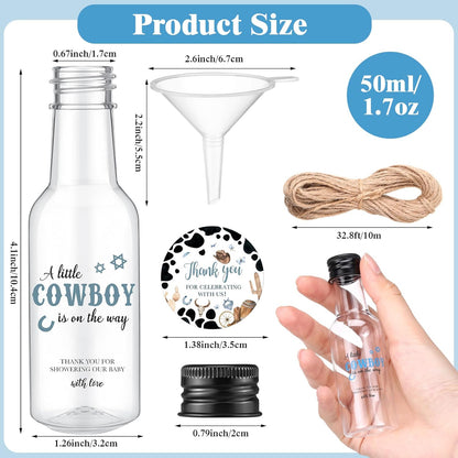 Funnymoom 50 Sets 1.7oz/50ml Cowboy Baby Shower Favors for Guests Mini Liquor Bottles and Thank You Cards Funnels Empty