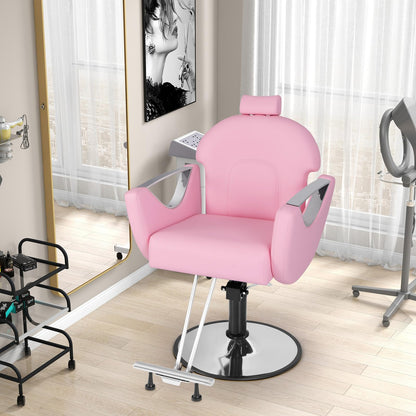 Giantex Reclining Barber Chair - Salon Chair for Hair Stylist, 360 Degrees Swivel, Adjustable Height & Headrest, Heavy Duty Hydraulic Pump, Hair Styling Chair for Makeup Facial Waxing Tattoo (Pink)