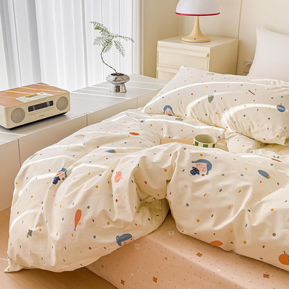 Set Set Set 3pcs AOJIM Cute Duvet Cover for Kids Adults, Pure Cotton Comforter Cover with Multiple Cartoon Pattern