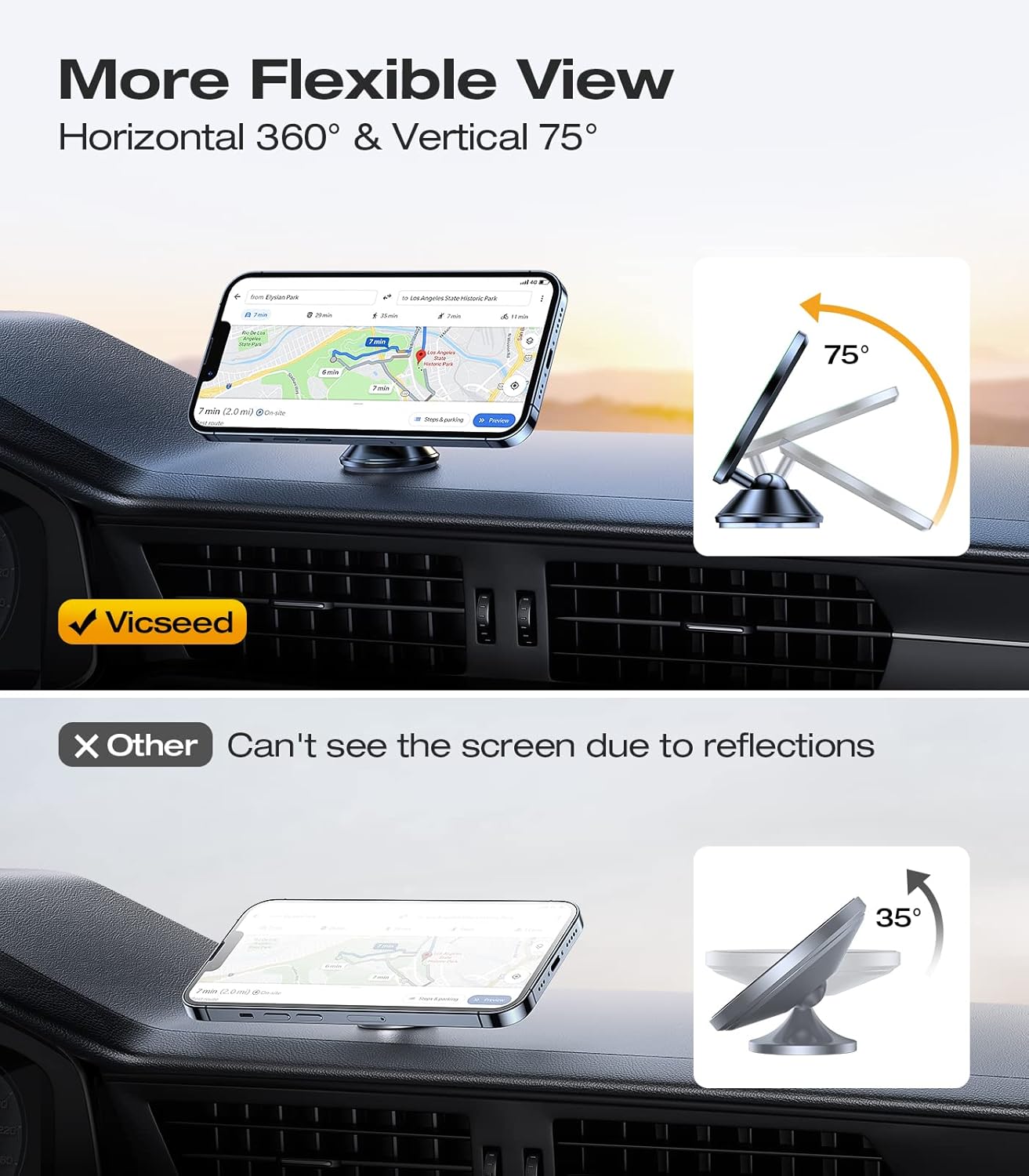 VICSEED 2025 Upgrade for MagSafe Car Mount, [Military-Grade] [High & Low Temp Resistance] Magnetic Phone Holder for Car Dashboard 360 Rotatable Car Phone Holder Mount for iPhone 17 Pro Max 16 15 14 13