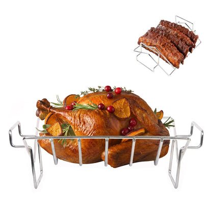 KAMaster V-Shaped Turkey Roasting Rack,Stainless Steel Rib Rack for Smoking and Grilling,Dual-Purpose Turkey Rack/Rib Rack for Big Green Egg,Kamado Grill Joe,Weber,Primo,Vision and etc.