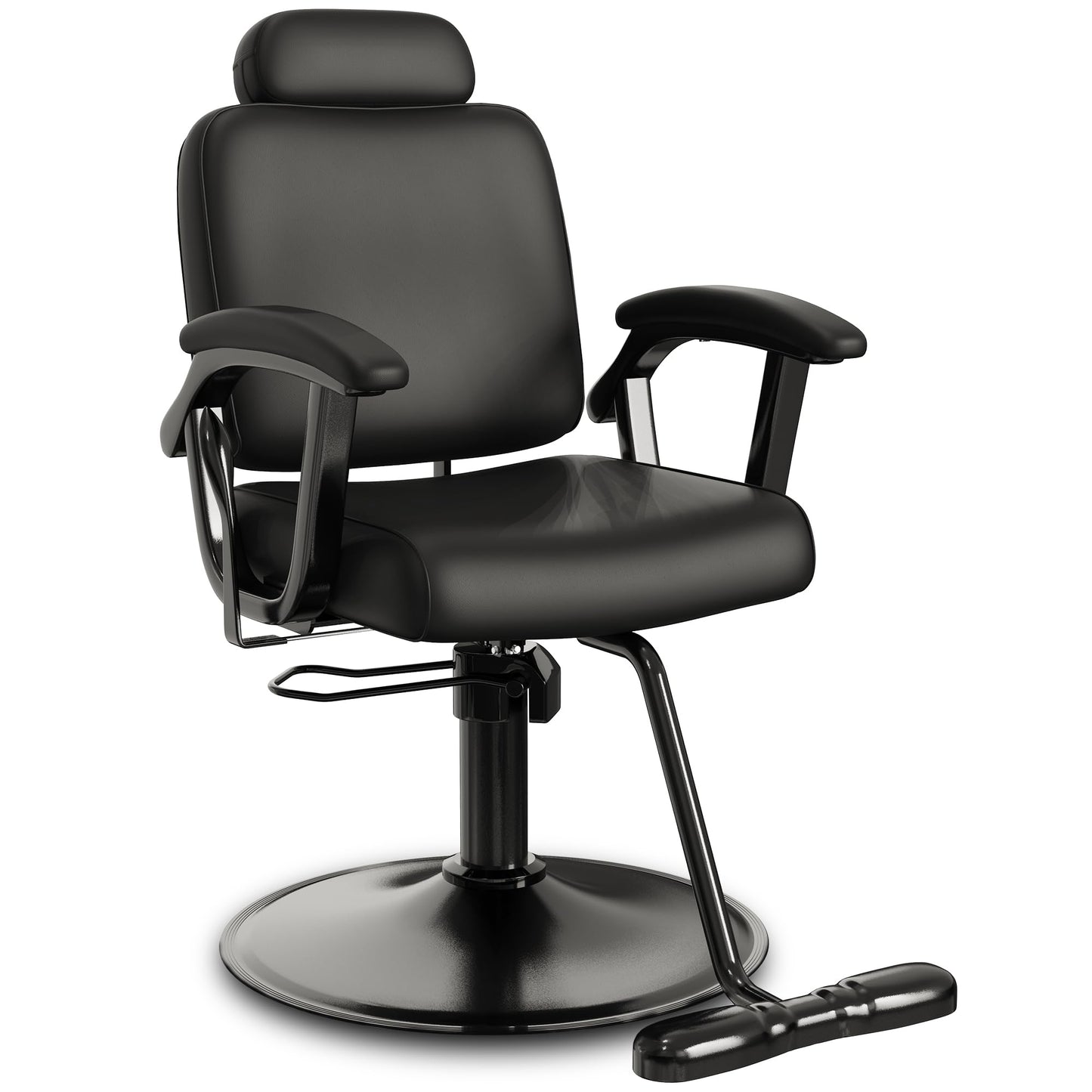 Baasha Premium Black Reclining Salon Chair with Removable Headrest, All-Purpose Hydraulic Barber Chair, Soft PU Leather, 360° Swivel, 135° Recline, Heavy-Duty Steel Frame, 330 lbs Capacity