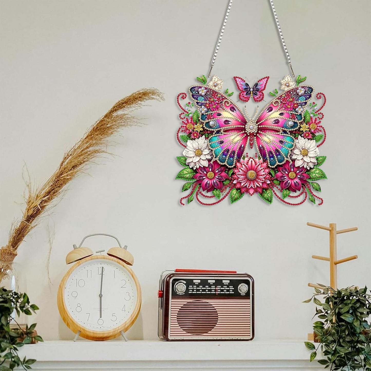 LPDJITO Butterfly Diamond Painting Kits Hanging Pendant, Special Shaped Crystal DIY Flowers Diamond Art Hanging Sign Double-Sided Pattern Gem Painting Window Door Ornament