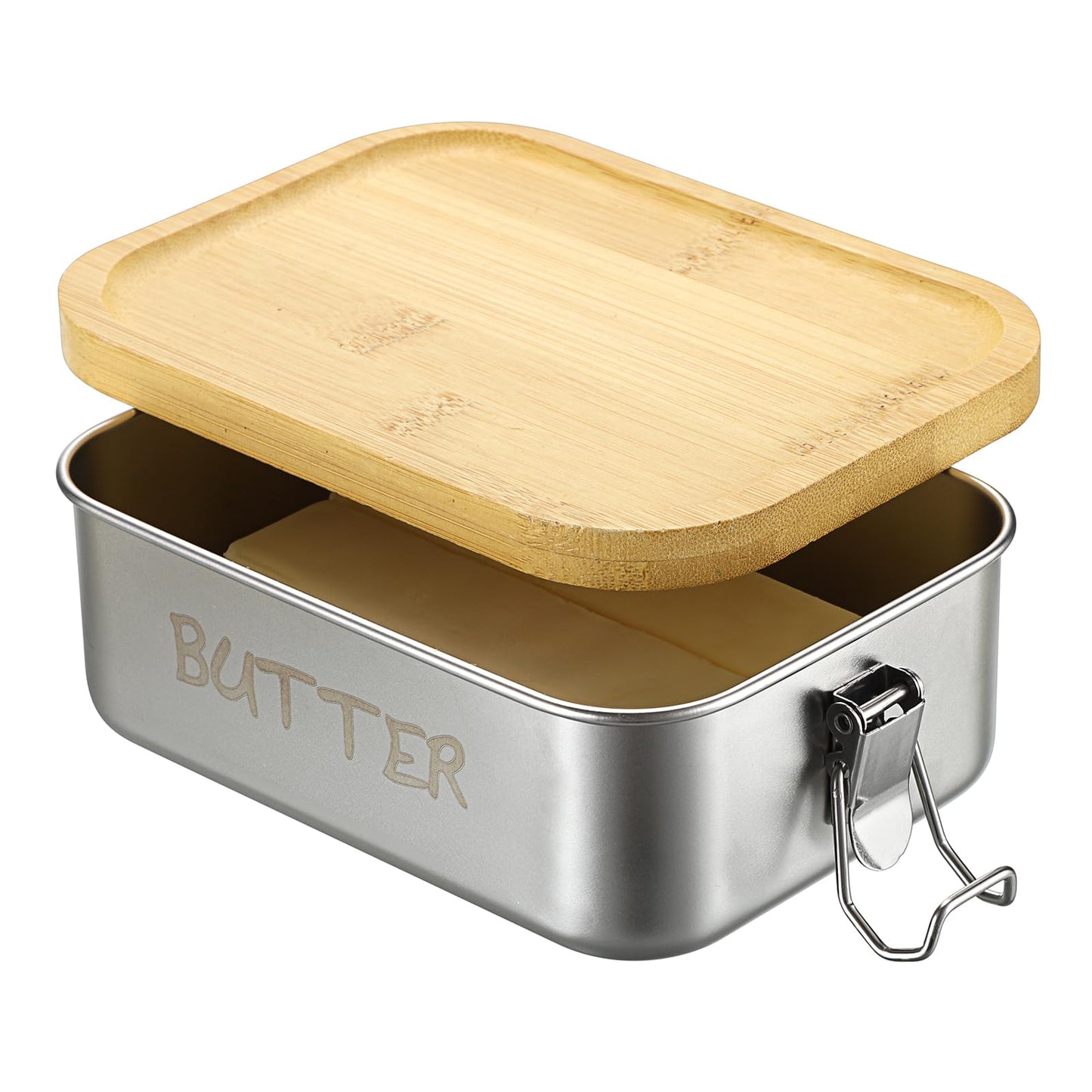 BSTKEY Butter Dish with Lid for Countertop, Stainless Steel Butter Holder Container with Silicone Sealing, Unbreakable Butter Keeper for Kitchen, Holds 1 Stick West or 2 Sticks East Coast Butter