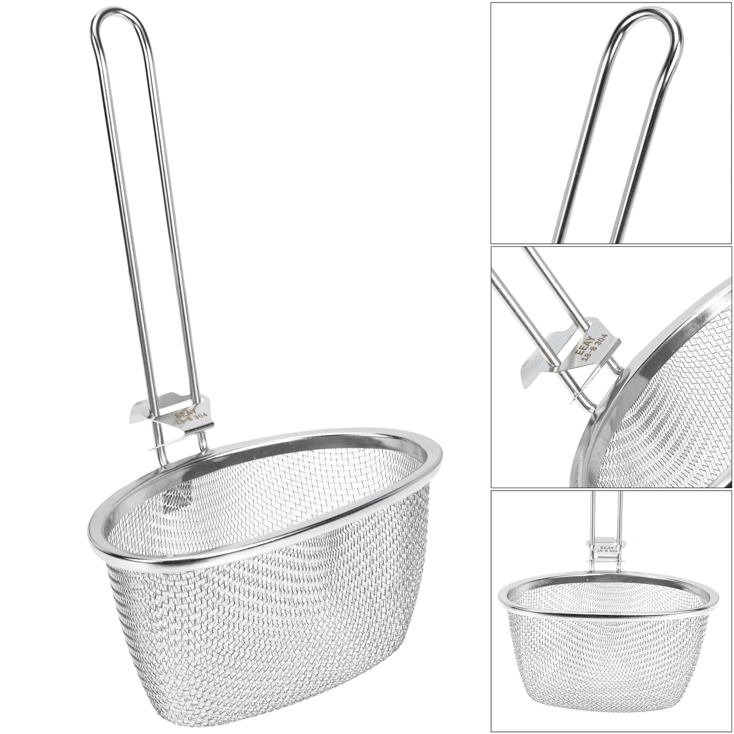 Hemoton Stainless Steel Hot Pot Strainer Spoon 9.64X5.51 Inch Fine Mesh Slotted Spoon with Hanging Handle for Kitchen Cooking and Frying Noodles