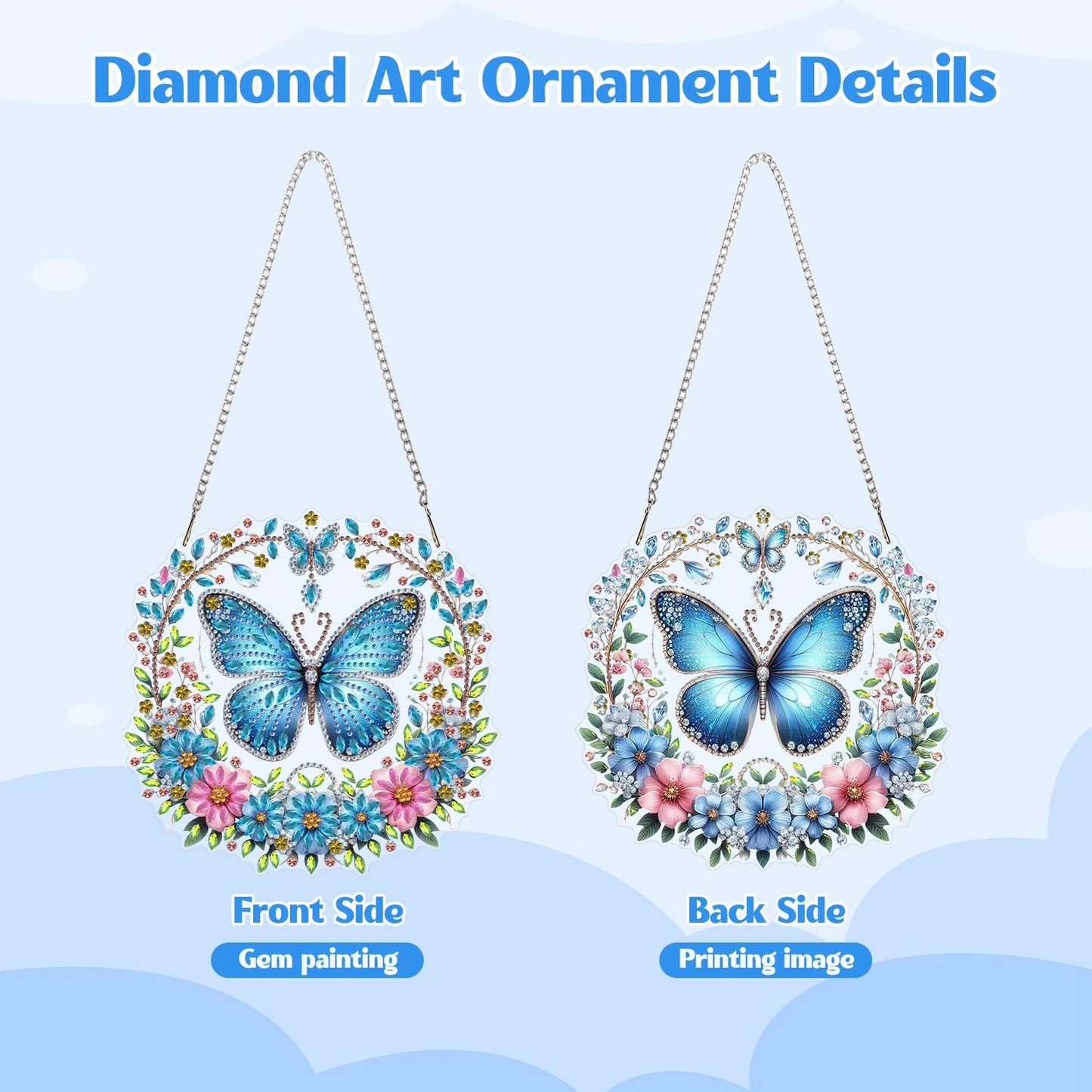 GHHKUD Butterfly Diamond Art Hanging Kits for Adults, DIY Double Sided Diamond Painting Hanging Flower Wreath, Special Shaped Acrylic Ornaments Pendants for Window Home Garden Wall