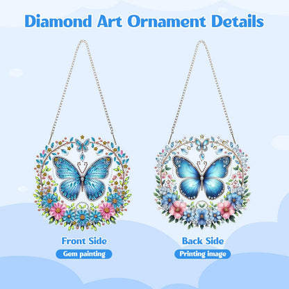 GHHKUD Butterfly Diamond Art Hanging Kits for Adults, DIY Double Sided Diamond Painting Hanging Flower Wreath, Special Shaped Acrylic Ornaments Pendants for Window Home Garden Wall