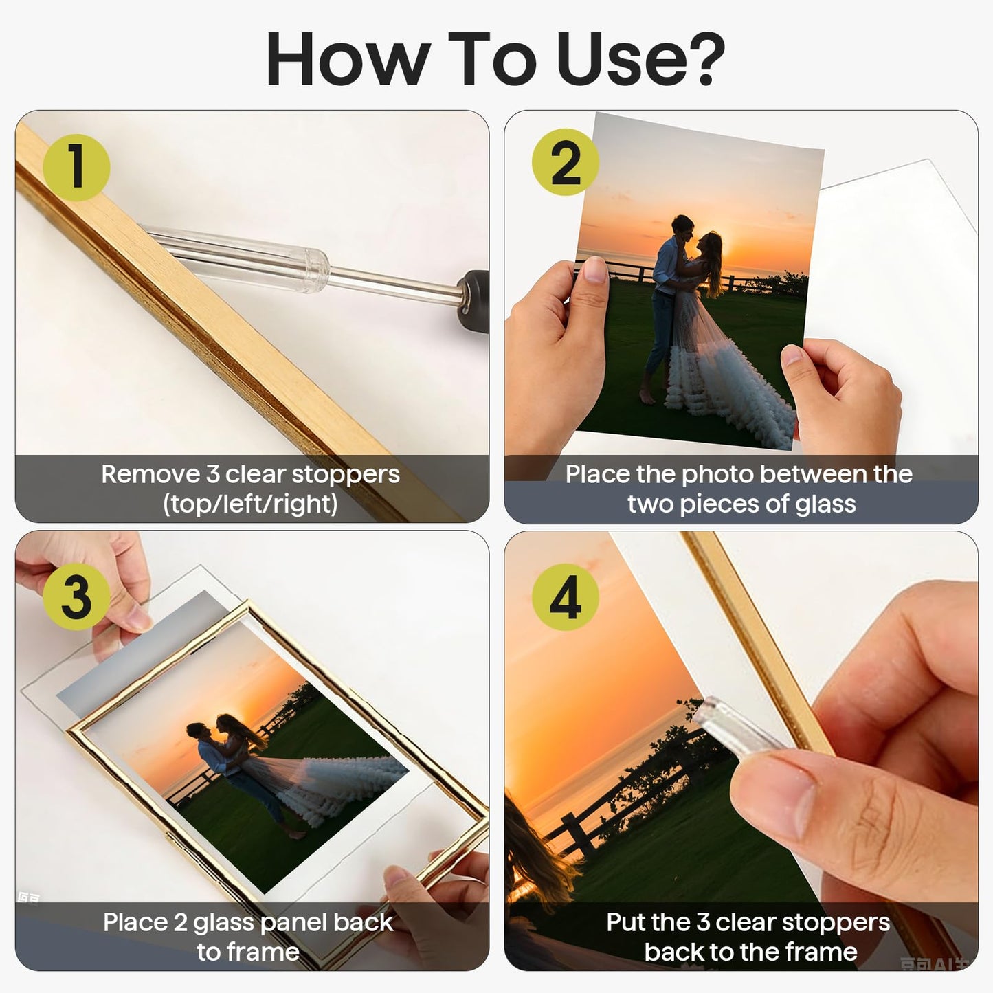 JOJOWISE Gold 4x6 Floating Picture Frame For (2x3'', 3.5x5'', up to 4x6'') Photos, Adjustable TabletopShelf Display Premium Gift picture frame 3.5x5'' for Wedding, Thanksgiving, Christmas Home & Office Décor