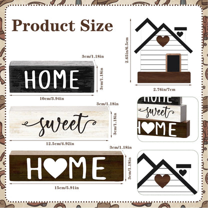 Cinnvoice 4 Pcs Woodhouse Wooden Block Decor Farmhouse Tiered Tray Signs Home Sweet Home Tabletop Centerpiece for Kitchen Shelf Decoration Housewarming Gifts