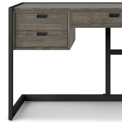 SIMPLIHOME Hampden SOLID ACACIA WOOD Modern Industrial 60 Inch Wide Desk in Weathered Grey, For the Office Desk, Writing Table, Workstation and Study Table