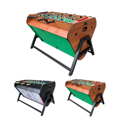 KICK Triplex 55″ Telescopic Rods 3-in-1 Swivel Multi Game Table (Brown) – Foosball, Pool/Billiards & Air Hockey