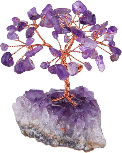 mookaitedecor Amethyst Crystal Tree with Cluster Crystals Base, Bonsai Money Tree for Wealth and Luck