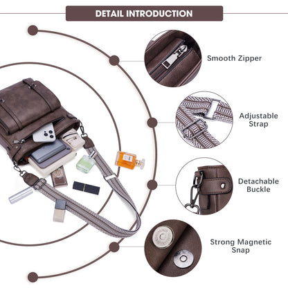 Roulens Crossbody Bags for Women,Multi Pocket Crossbody Purses Vegan Leather Shoulder Handbags Travel Purse Adjustable Strap