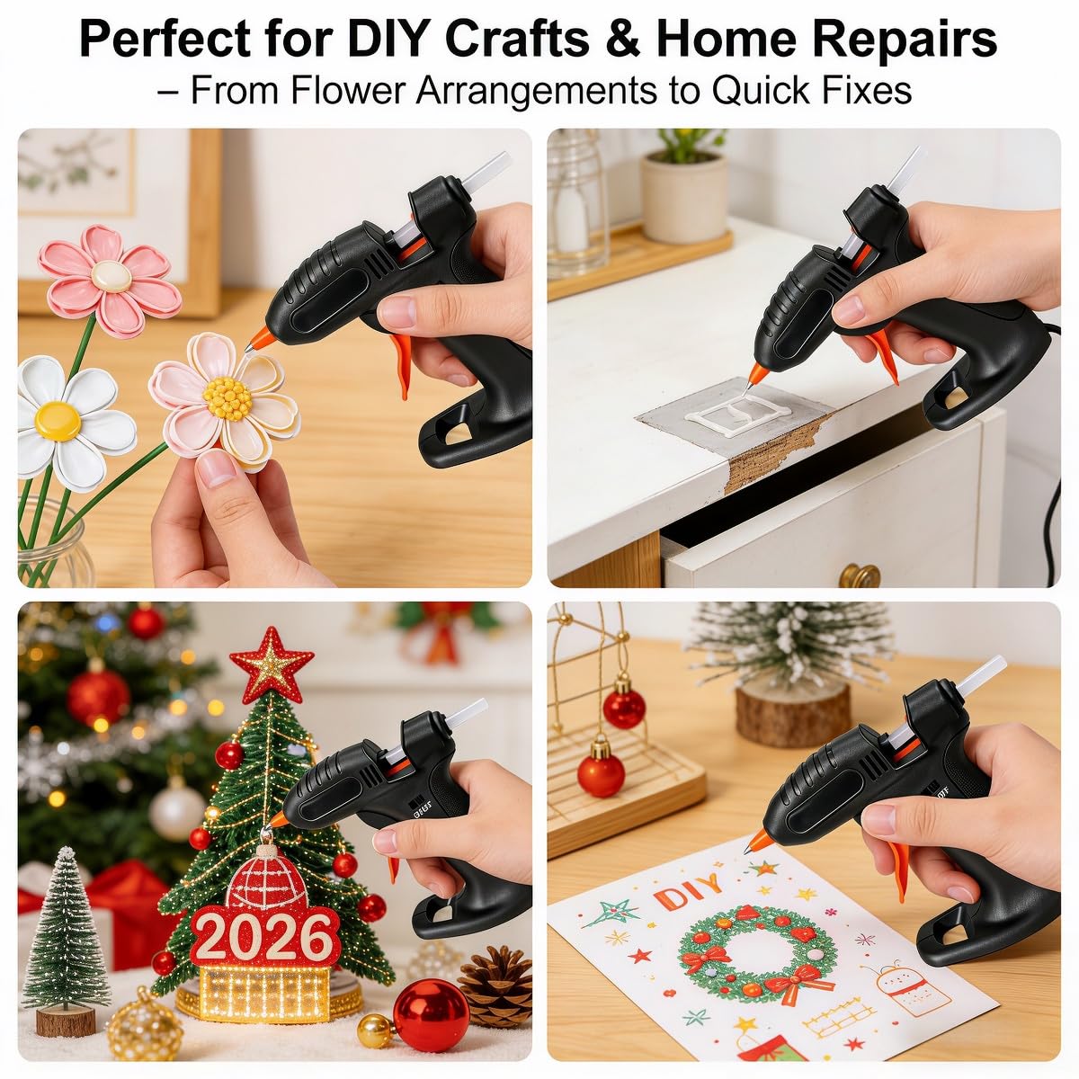 Cordless Rechargeable Hot Glue Gun, 3.7V Fast Heating with Drip-Free Design, 30 Glue Sticks Included, Auto Safety Shut-Off for DIY Crafts and Home Repairs