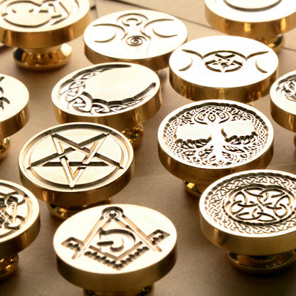 Wax Seal Stamp Set, Sealing Wax Stamps Copper Seals with Wooden Hilt, Vintage Retro Wiccan Seal Wax Stamp (Triple Moon&Pentagram&Tree of Life)
