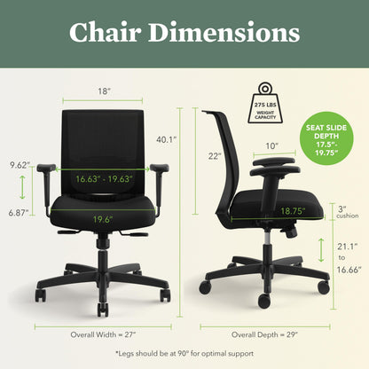 HON Convergence Ergonomic Office Chair with Mesh Back, Adjustable Arms, Lumbar Support, Synchro‑Tilt Desk Chair with Wheels for Home Office or Computer Use, Black Frame, Apricot