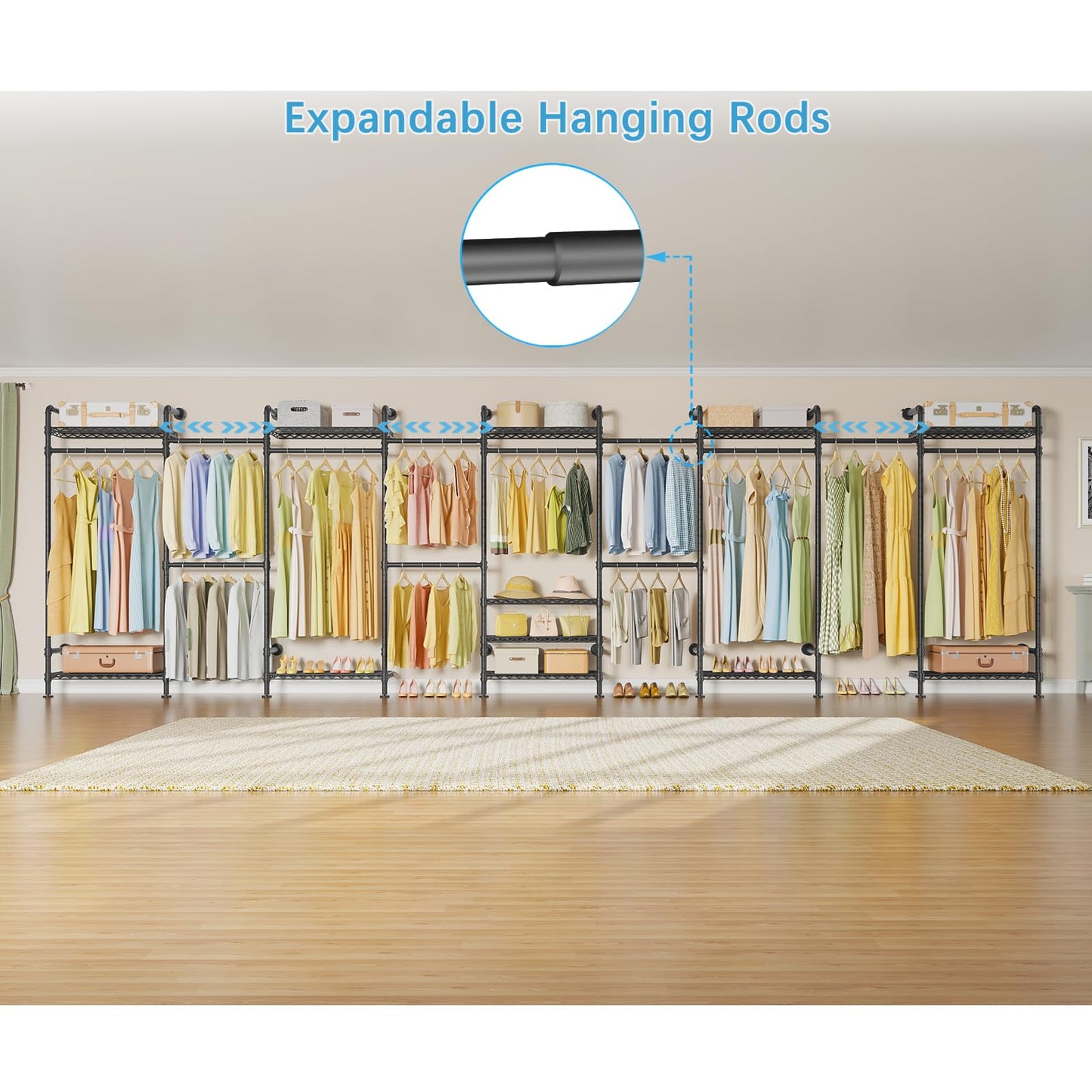 Timate U4 U Shape Garment Rack Heavy Duty Clothes Rack for Hanging Clothes, Expandable Industrial Pipe Clothing Rack Wall Mounted Closet Extra Large Closet Rack Walk in Closet System, Closet Kit Black