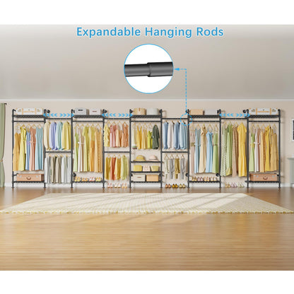 Timate U4 U Shape Garment Rack Heavy Duty Clothes Rack for Hanging Clothes, Expandable Industrial Pipe Clothing Rack Wall Mounted Closet Extra Large Closet Rack Walk in Closet System, Closet Kit Black