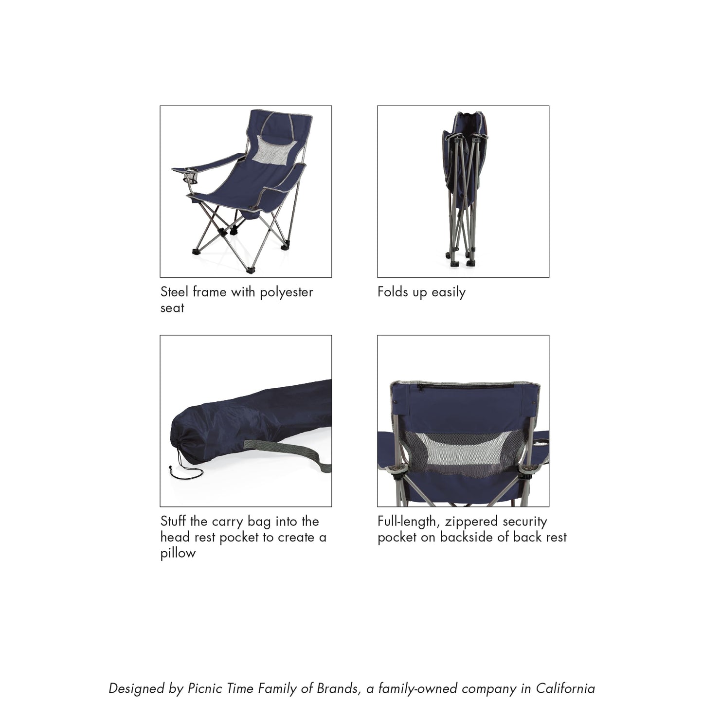 Picnic TIME NCAA Georgia Tech Yellow Jackets Campsite Camping Chair, Picnic Chair, Outdoor Folding Chair with Carry Bag, Beach Chair, (Black with Gray Accents), 23 x 18 x 36