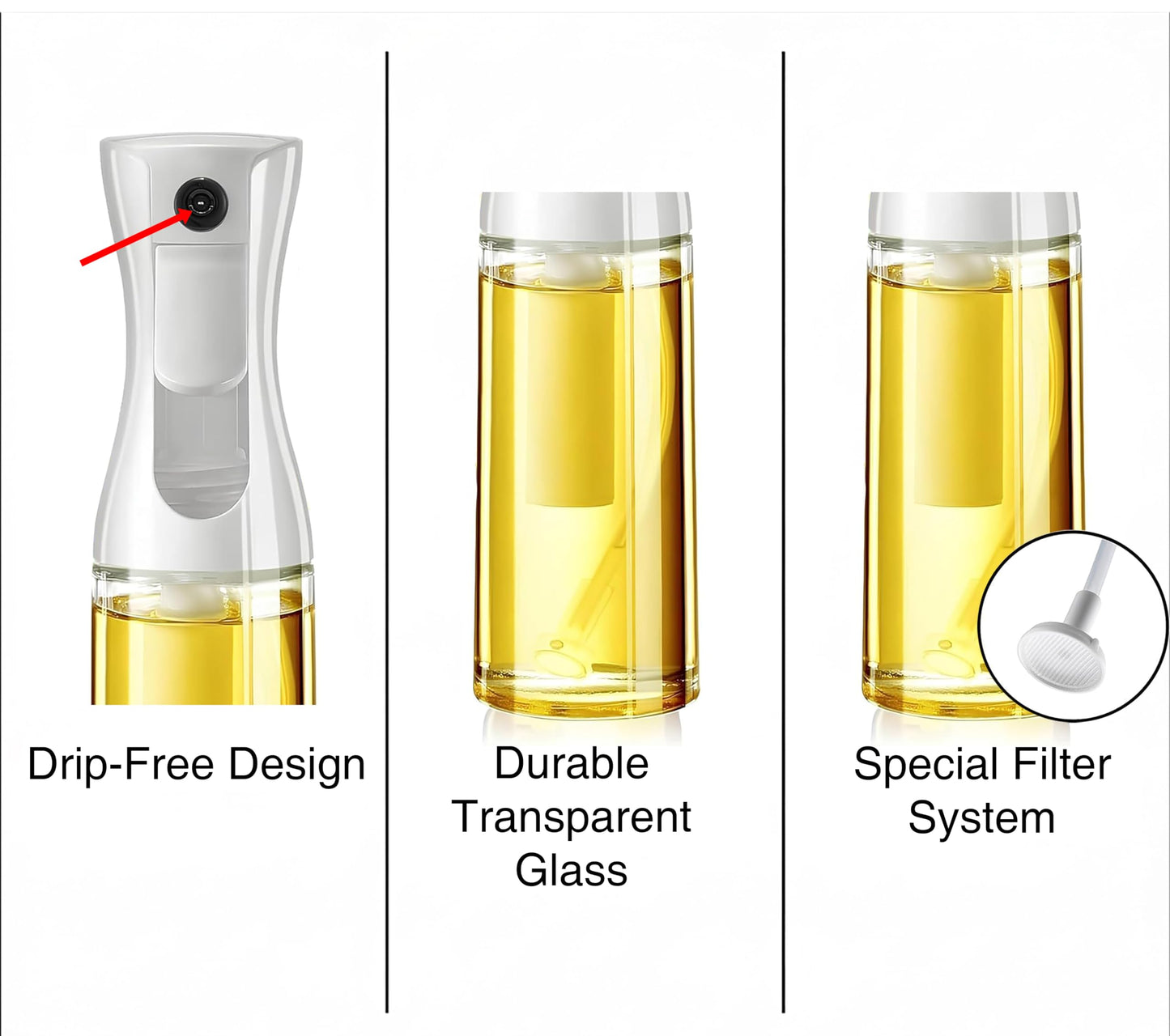 MyHome 101 Glass Oil Sprayer for Cooking - Olive Oil Mister Spray Bottle - 6.7 fl.oz - Air Fryer Accessories - Refillable Dispenser for Kitchen