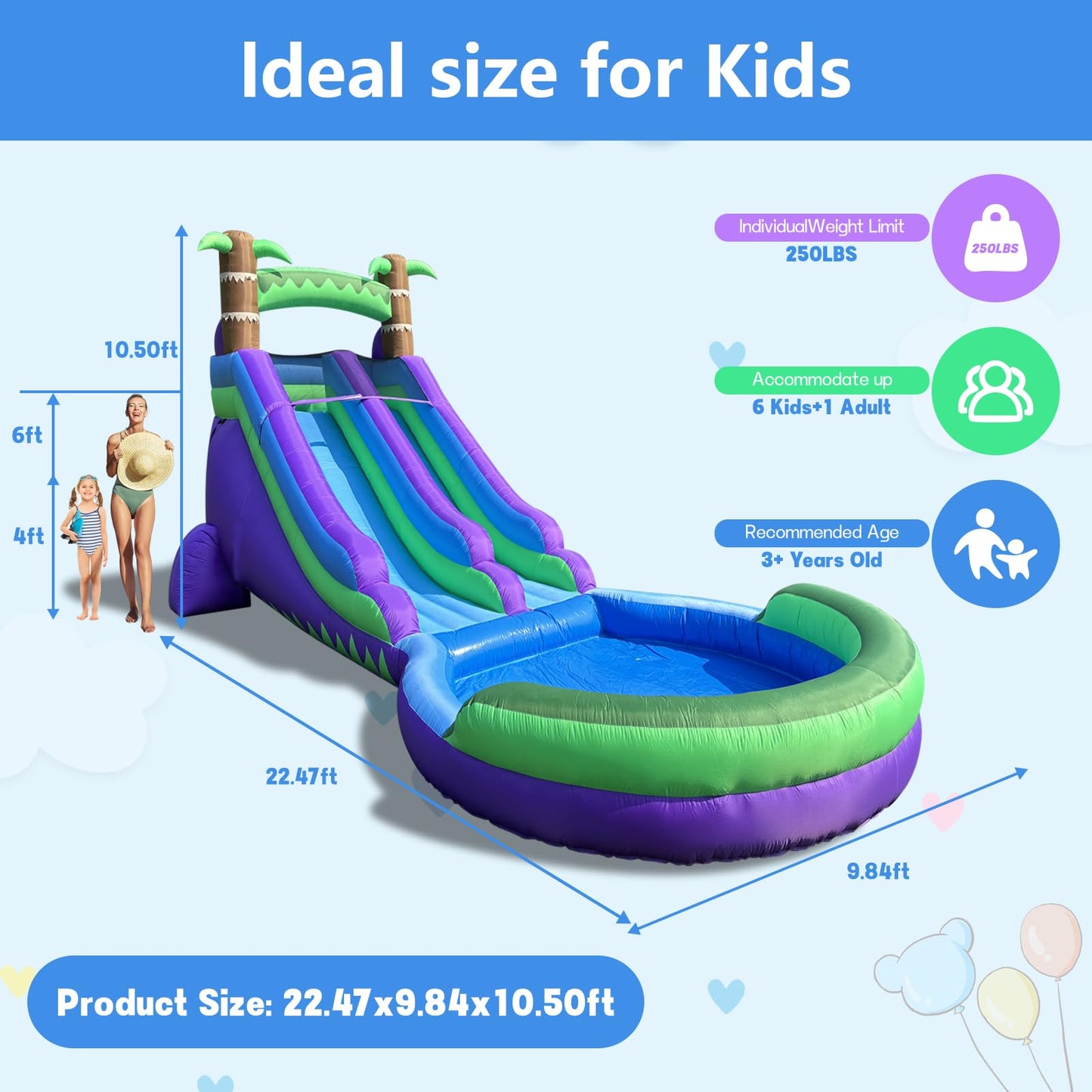 Inflatable Water Slide Backyard with Powerful Blower, Splash Pool & Spray Feature – Durable, Easy Setup, Fast Drainage, Summer Outdoor Water Park Fun for Kids & Adults (Rain Forest)