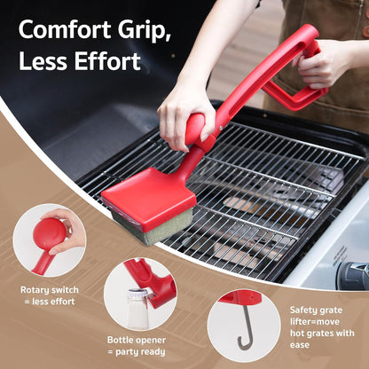 GASPRO Steam Grill Brush Bristle Free for Outdoor Grill, BBQ Grill Cleaning Brush with Replaceable Scrub Sponge Head