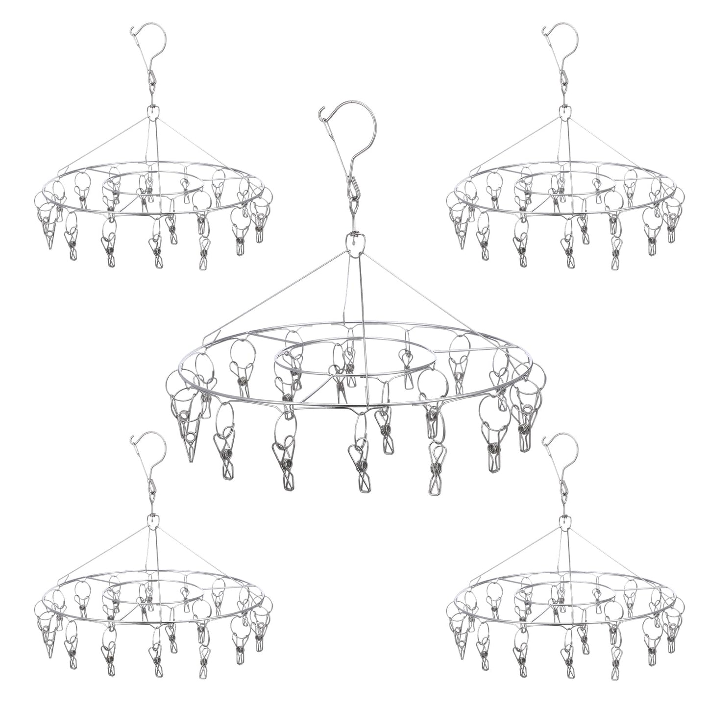Kegeeei 5 Pack Stainless Steel Hanging Drying Rack with Clips - Foldable Laundry & Plant Dryer for Socks, Underwear, Bras, Towels, Spices & Flowers