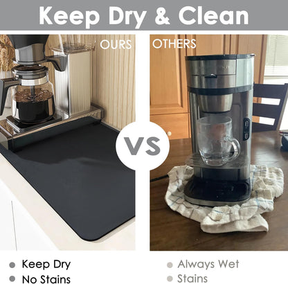 Coffee Mat for Countertop, 24x16" Super Absorbent Large Bar Mat, Quick Dry Black Dish Drying Mat for Kitchen