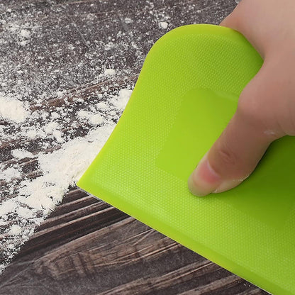 Dough Scraper Bowl Scraper, Flexible Plastic Multi-Function Kitchen Tools, 2 Piece Set in White-Green.