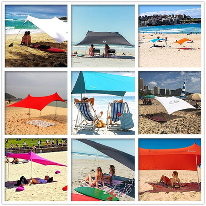 Family Tent UV Protection Beach Tent Instant Cabana Canopy Sunwall Family Sunshade Sun Shade UPF50 Tent with 2 Lightweight Folding Steel Poles 4 Sandbag Anchors Large Portable Rain Camping Tarp
