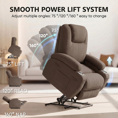 Flamaker Power Lift Chair Massage Recliner Chairs for Elderly - Ergonomic Design with Cup Holders & Side Pockets, Remote Control (Dark Brown)