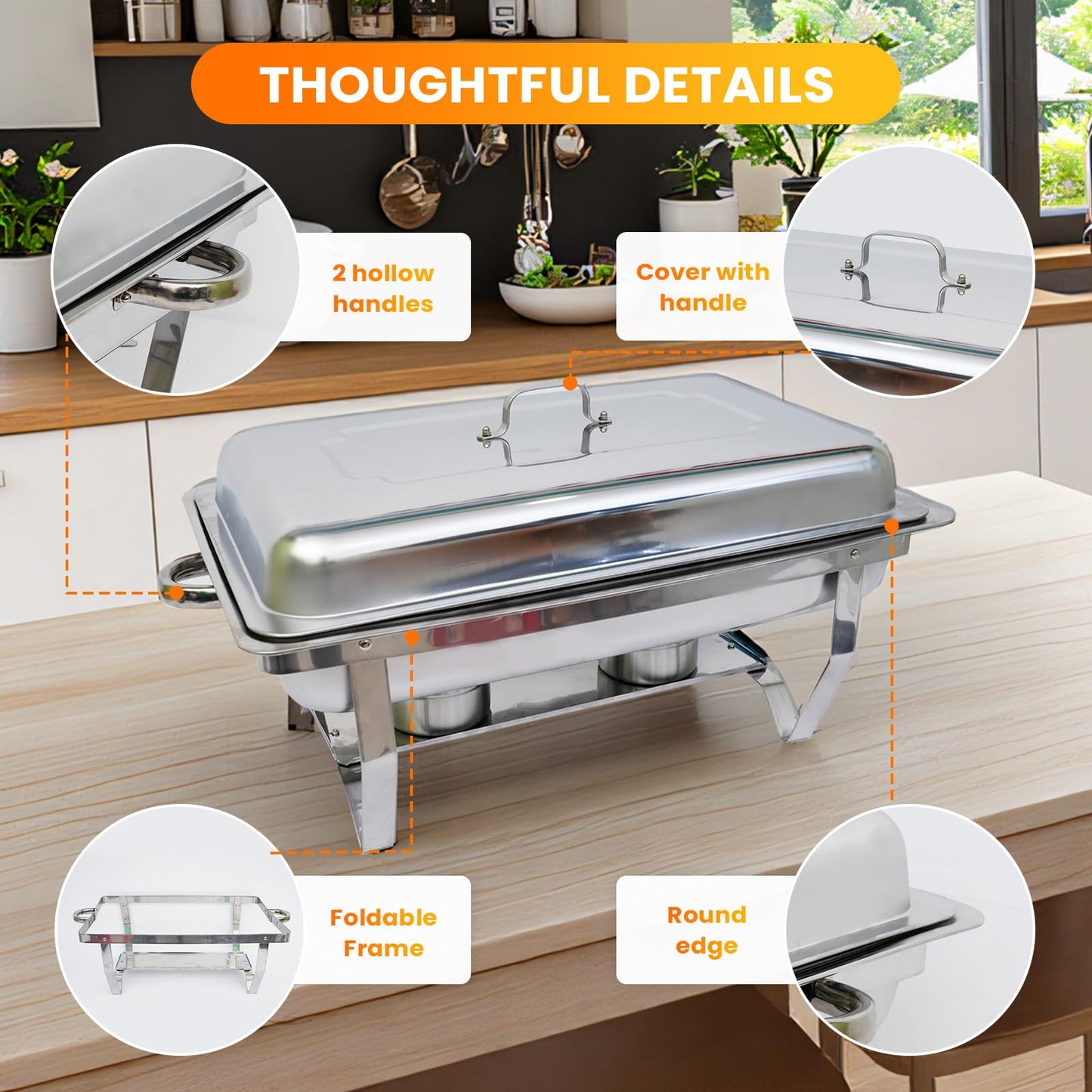 POWERFUEL Chafing Dishes for Buffet, 4 Pack 9QT Rectangular Stainless Steel Chafing Dishes Set with with 4 Serving Tongs, Serving Tray, Water Pan, Stand, Fuel Holder for Party, Gathering, Wedding