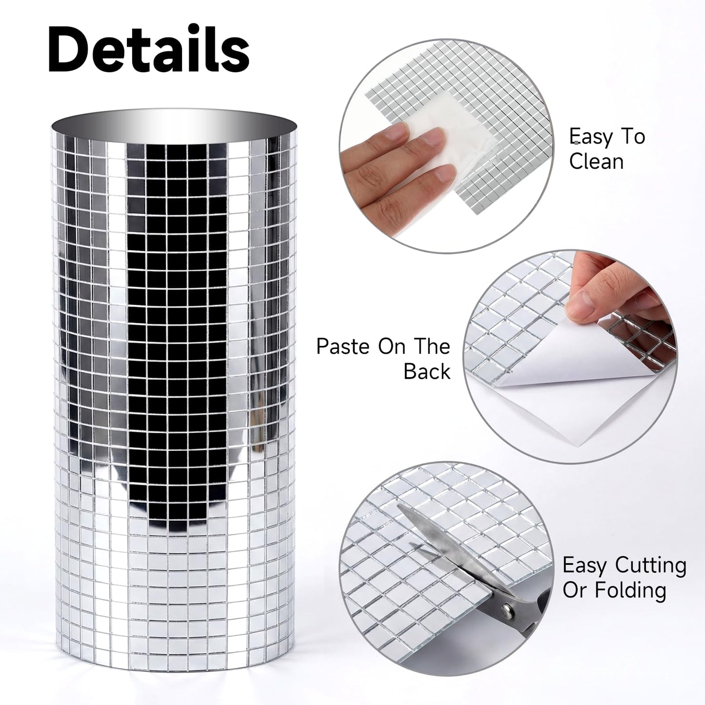 Yuanan 12000 PCS Disco Ball Mirror Tiles, 5×5 Mm Self Adhesive Mirror Mosaic Tiles Bulk Glass Mosaic Stickers Extra Sticky for Flower Pots, Glassware, Cups, DIY Crafts, Party and Home
