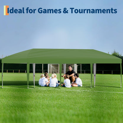Garvee 10x30FT Pop Up Canopy with Sidewalls, Outdoor Canopy Tent with SandBag & Carry Bag for Commercial Events, Camping, Backyard Parties, Green