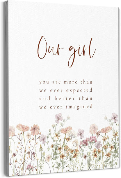 11x14 Inches BearCake Little Girls Room Wall Decor - Our Girl You are More Than We Ever Expected Canvas Wall Art, Boho
